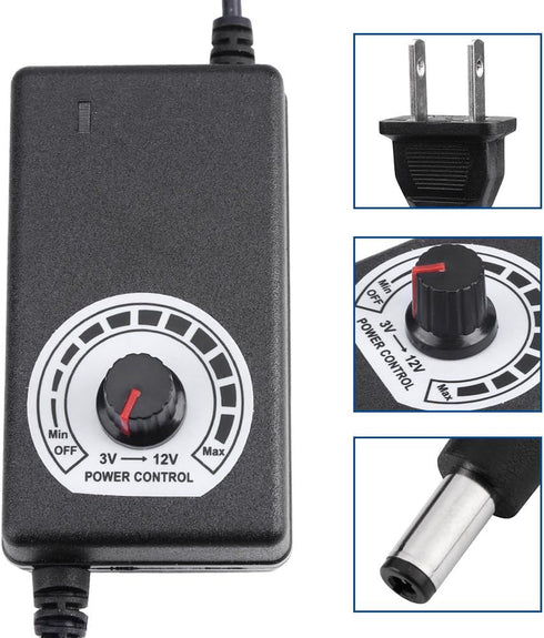 AC to DC Adapter Converter 3-12V 2A Adjustable Power Supply Motor Speed Controller with US Plug...