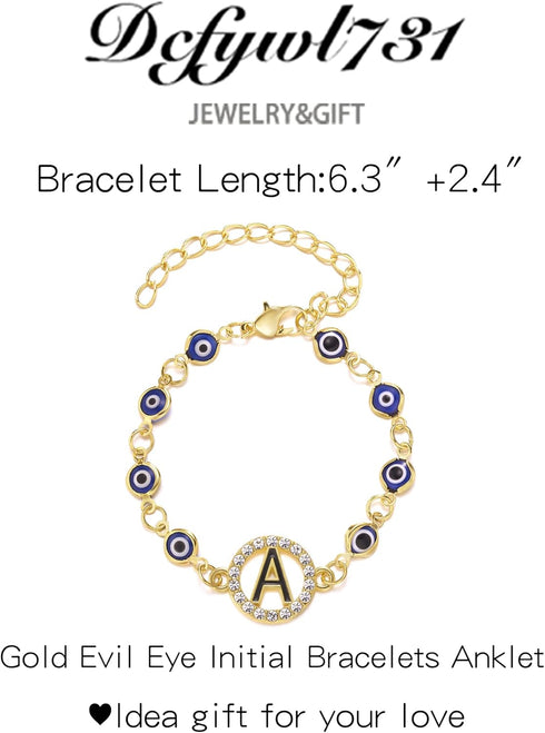 Dcfywl731 Gold Evil Eye Initial Bracelets Anklet for Women Mal De Ojo Letter Bracelets Anklet Hamsa Bracelet for Men Evil Eye Beaded Bracelets for...