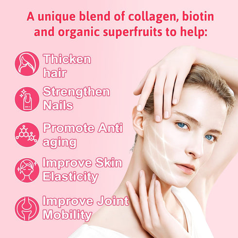 2 Pack Collagen Gummies with Biotin & Keratin - 60 Natural Strawberry Flavored Gummies Supplement...