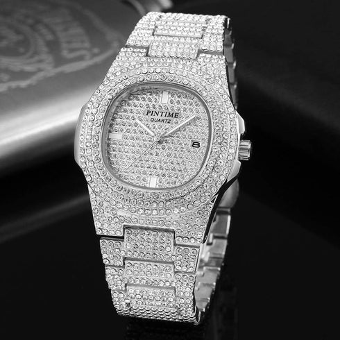 Gosasa Men's/Womens Unisex Crystal Watch Full Bling Iced-Out Cuban Watch Oblong Silver/Gold Wristwatch Hip-Hop Stainless Steel Bracelet Watch...