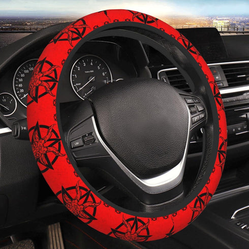 Red Satanic Pentagram Elastic Steering Wheel Cover, Universal 15 Inch Fit, Neoprene Rubber Car Steering Wheel Covers, Anti-Slip Car Accessories Fo...