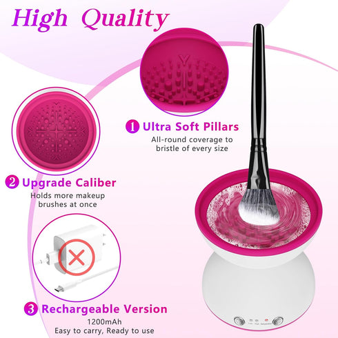 Makeup Brush Cleaner Machine-Rechargeable 1200mHA, Portable Electric Makeup Brush Cleaner Machine, 2 Gears Speed and Dehydration Function, with Cl...