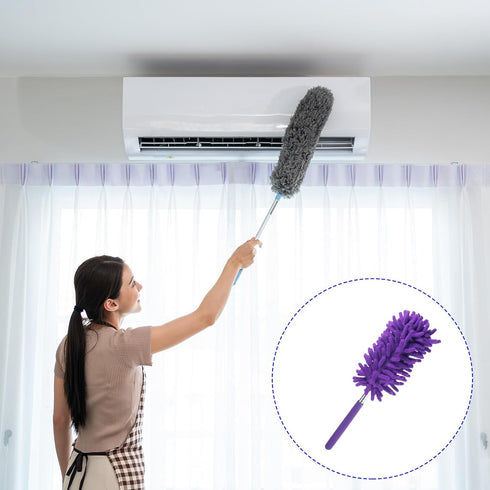 2 Pack Chenille Cleaning Duster - 11 to 31 Inch Extendable Removable Brush, Apply to Furniture/Sofa/Display Box/Photo Albums (Blue)...