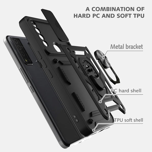 for TCL 30 XE 5G Phone Case(Not Fit TCL 30 XL), with Slide Camera Cover and 2pcs HD Screen Protector, 360° Rotation Ring Kickstand [Military Grade...