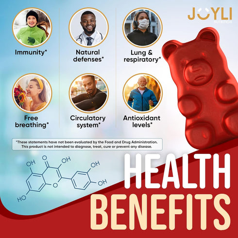 JOYLI Quercetin Gummies - Pure Quercetin with Bromelain Zinc Vitamin C & Vitamin D3 - Quercetin Supplement 500MG for Immune System & Allergy - Que...