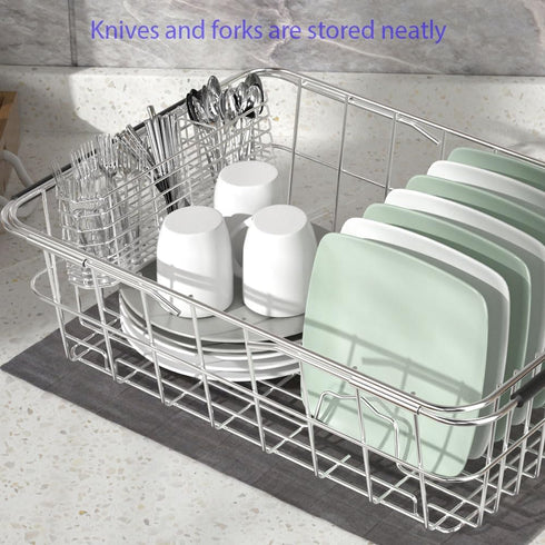 Cutlery Holder,Silverware Organizer and Drying Rack Stainless Steel Cutlery Rack with Hook Drying Rack,3 Compartments,Rust-Proof,No Drilling...