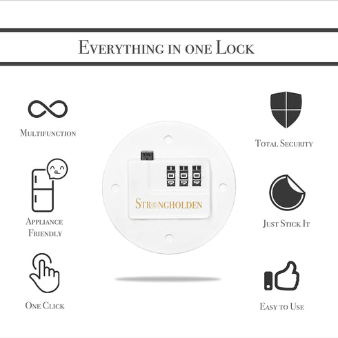 Refrigerator Lock Combination, Child Proof Fridge Lock Combo, Freezer Lock Child Proof - Take Care of Your Family with Fridge Locks for Kids by Strongholden - No Keys Needed (White & Round)