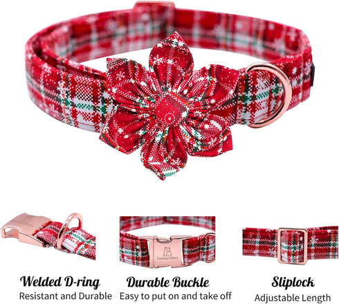 Lionheart glory Christmas Plaid Dog Collar, Dog Flower Collar Adjustable Soft and Comfortable Dog Collars for Medium Dogs Girl or Boy Pet Gift Fal...