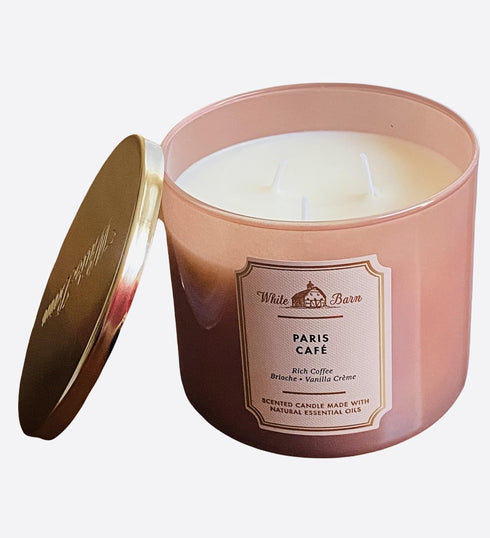 Bath & Body Works Paris Cafe White Barn Glass Scented 3 Wick Candle with Lid - Single...