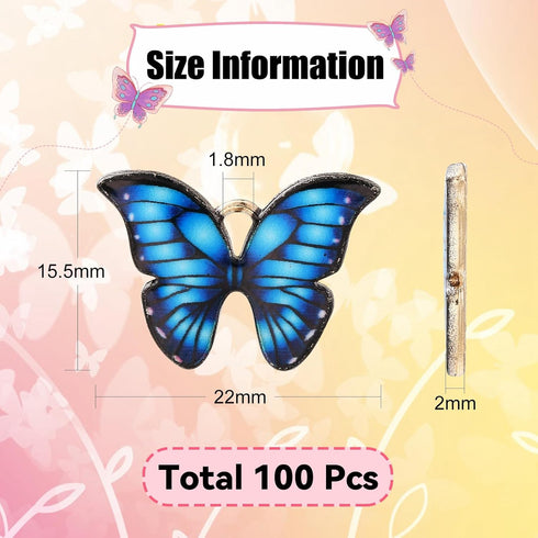 DanLingJewelry 100 pcs Blue Enamel Butterfly Pendant Charms for Butterfly Necklace Jewelry Making Bracelet Earring...