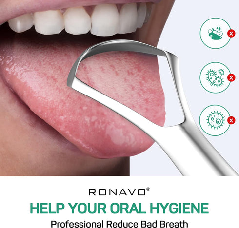 RONAVO Tongue Scraper Cleaner for Adults and Kids with Handy Travel Case, Professional Heavy Duty Scraper, Healthy Oral Care, Fights Bad Breath Od...