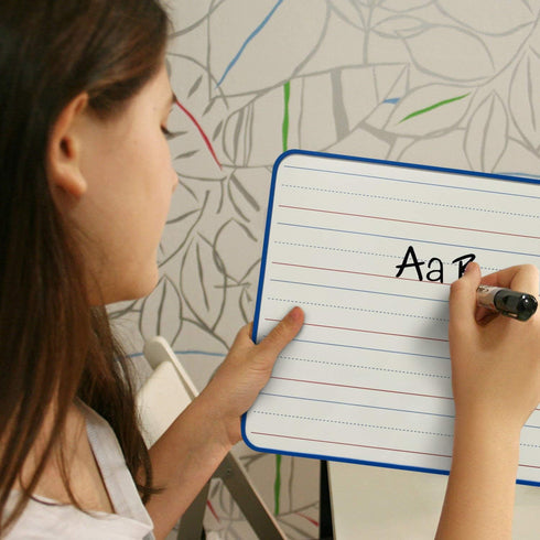 Magnetic Dry Erase Board, Double Sided 9" x 12" Small White Board, Ruled - Blank Blue Framed Mini Dry Erase Board, Portable Whiteboard for Kids, G...