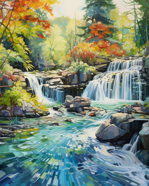 Spring Forest Waterfalls Scenery Paint by Numbers Kits 16x20 inch Canvas DIY Oil Painting for Kids, Students, Adults Beginner with Brushes and Acr...
