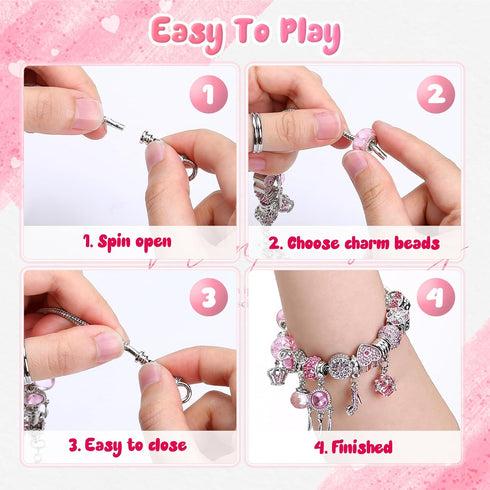 Naler Bracelet Charm Beads Set 24Pcs Charm bracelet making kit, jewelry making kit with Portable Jewelry Box, Valentine's Day Gift...