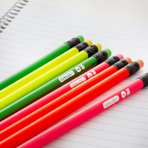 BAZIC Wood Pencil Neon Pencils, Latex Free Eraser, Unsharpened Rewards Pencil for Writing Drawing (8/Pack), 1-Pack...