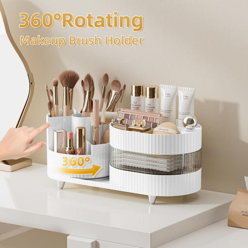 Upgraded 3 Tier Makeup Brush Holder Organizer, Rotating Makeup Organizers Countertop, Large Makeup organization and Skincare Storage for Vanity, D...