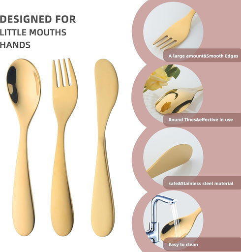 6 Piece Toddler Utensils, Kids Stainless Steel Silverware Set,2 Children Safe Forks + 2 baby spoons + 2 toddler knife,Mirror Polished,Gentle On Gu...