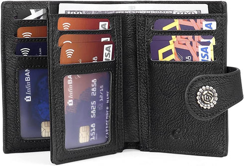 CLUCI Small Wallets for Women RFID Blocking Leather Trifold Compact Credit Card Holder with ID Window Ladies Zipper Coin Purse Black...