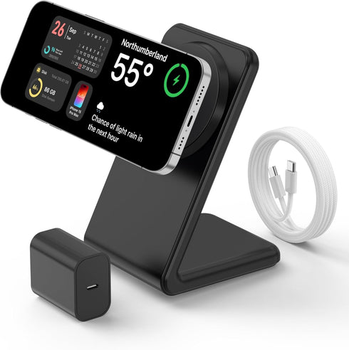 Wireless Charger for Magsafe Charger, Magnetic iPhone Charger w/ 30W Adapter & 5ft Long Braided Cable, Fast Wireless Charging Stand for iPhone 15/...