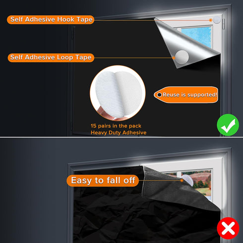 Portable Blackout Curtains, (79" x 57") Blackout Shades, 100% Portable Blackout Blinds for Any Window with 15 Pair Hook & Loop Tabs Stick-on, Temp...