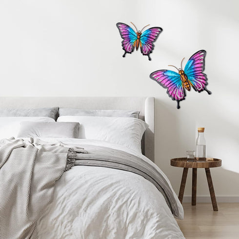 MUMTOP Metal Butterfly Wall Decor - 2 Pack Butterflies Wall Sculpture Hanging Wall Art for Indoor Outdoor Home Living Room Office Yard Garden...
