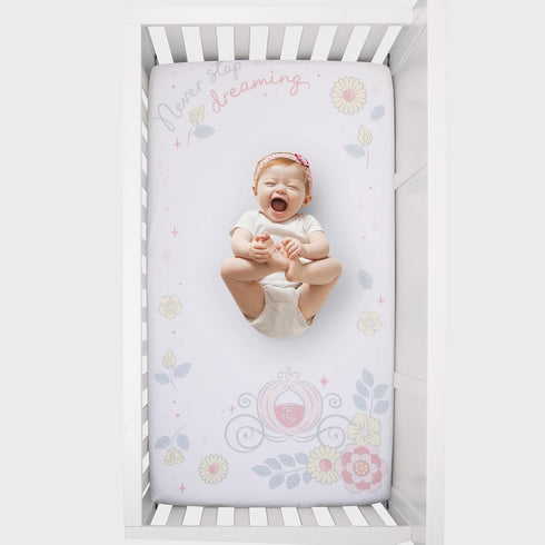 Disney Sweet Princess Light Blue, Pink, and White Enchanted 100% Cotton Photo Op Fitted Crib Sheet...
