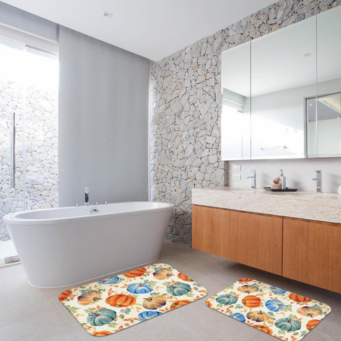 ArtSocket Pumpkins Bathroom Rugs and Mats Sets 2 Piece, Maple Leaves Autumn Bathroom Rugs Non Slip, Fall Orange Absorbent Microfiber Memory Foam B...