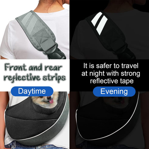 Dog Cat Sling Carrier, Adjustable Padded Shoulder Strap, with Mesh Pocket for Outdoor Travel (S - Up to 4 lbs, Black - Black)...