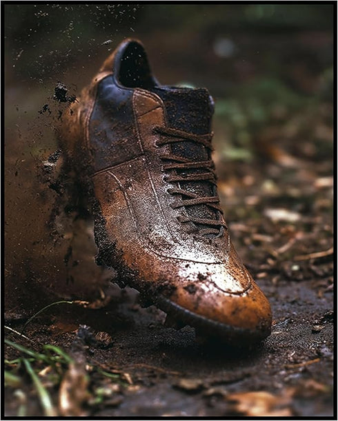 Posterizer 1 pcs-Close-up of a football -Soccer shoe kicking up dirt -1-Sports & Hobby Art Gifts for sports fans Decor for Home & Office- unframed...