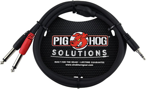 Pig Hog PB-S3403 3.5 mm Stereo to Dual 1/4" Mono (Male) Stereo Breakout Cable, 3 Feet...