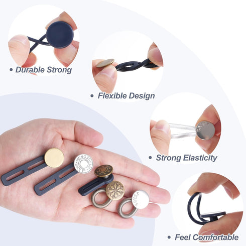 36 Pcs No-Sew Button Extenders for Jeans, Adjustable Pants Button Extender, Invisible Waistband Extenders with Fabric Belts and Zinc Alloy Buttons...