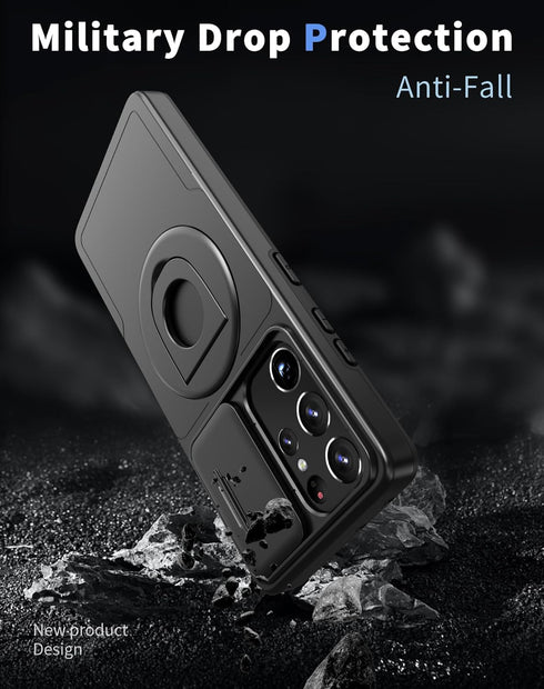 for Samsung Galaxy S21 Ultra Mag-Safe Kickstand Case with Slide Camera Cover,Slim Shockproof Military Heavy Duty Anti-Drop Full Body Protection,36...