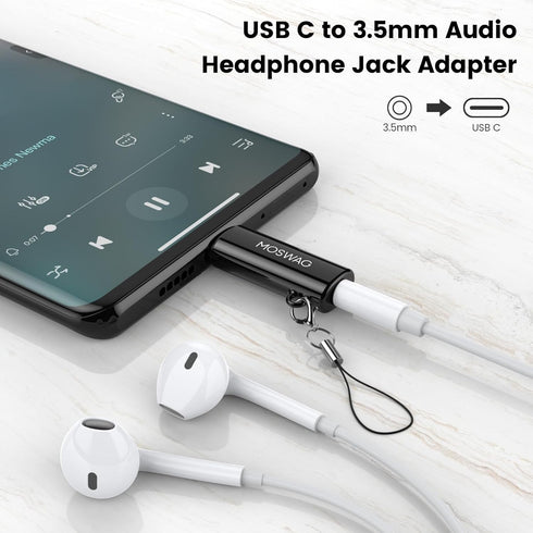 MOSWAG USB C to 3.5mm Headphone Adapter Type C Headphone Adapter Aux Mic Audio Dongle Hi-Res DAC Chip Compatible with Samsung Galaxy S23 S22 Pixel...