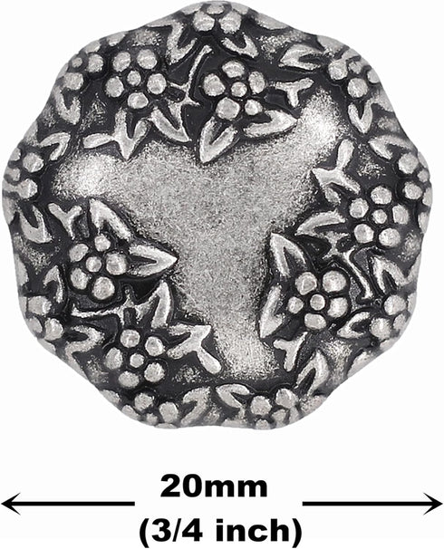 Bezelry 12 Pieces Flower Garland Nonagon Metal Shank Buttons. 20mm (3/4 inch) (Antique Silver)...