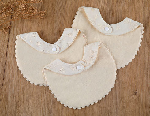 GZMM Baby Bib For Girls,Reversible Waterproof Handmade Natural Cotton Baby Drool Bib 0-12 months 2 Pack (off-white color A, 0-12 months)...