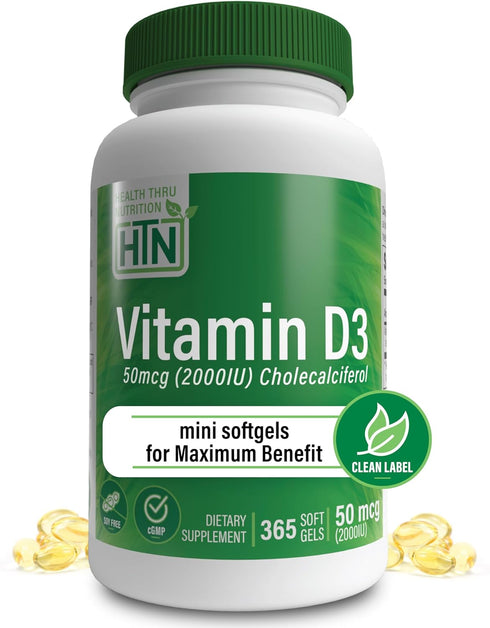 Health Thru Nutrition Vitamin D3 2000IU 50mcg Cholecalciferol | Mini Softgels for Maximum Benefit | 3rd Party Tested | Non-GMO USP Grade in Organi...