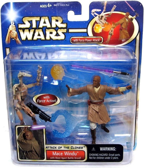 Star Wars Episode II Attack of The Clones: Mace Windu with Force Power Attack...