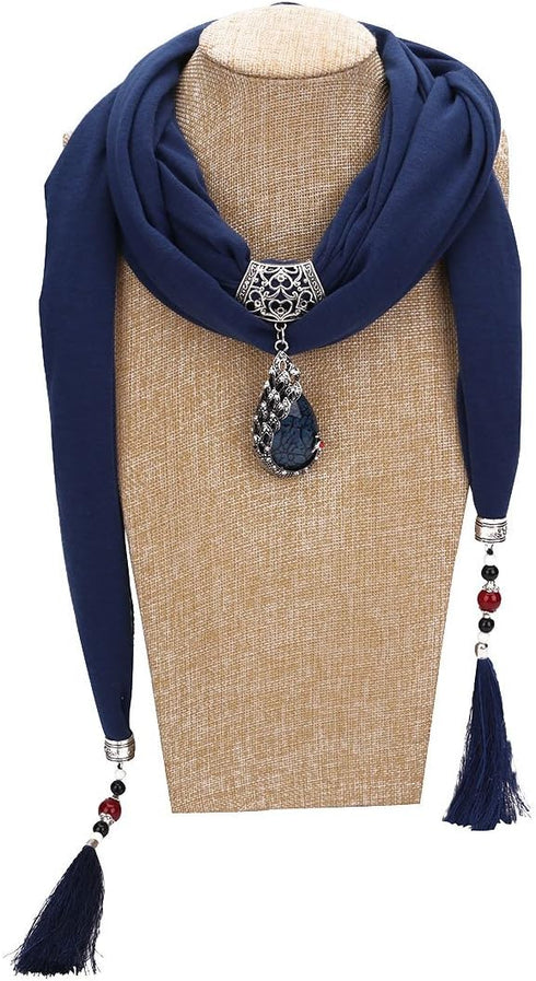 Vintage Polyester Scarf Alloy Resin Gem Pendant Women's Necklace Jewelry Scarves(sc0021)...