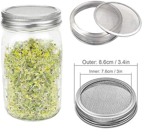 Sprouting Lids WIDE MOUTH 316 Stainless Steel Mesh Lid Sprouting Strainer Lids Kit for Mason Jars Canning Lids Growing Alfalfa Sprout Seeds Salad ...