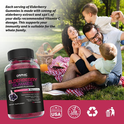 ORPHIC NUTRITION Elderberry Gummies with Vitamin C and Zinc - 60 Count - Immune Support Supplement for Men, Women and Kids* - Elderberry Vitamins ...