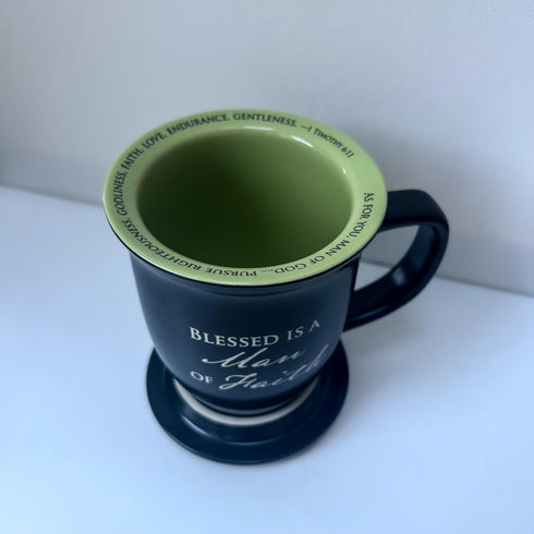 Man of Faith Ceramic Mug and Coaster Set of 1, Birthday, Christmas, and Father's Day Gift for Christian Men, 14 Ounce, by Abbey Gift...