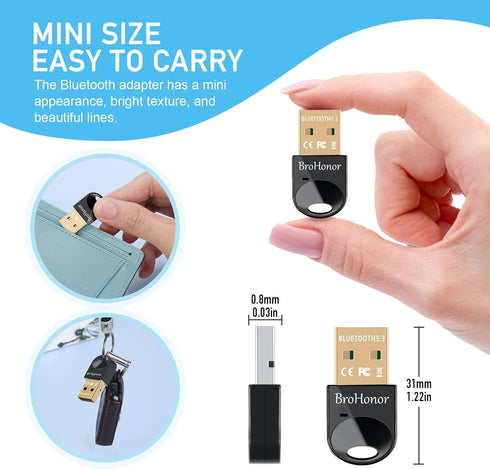 Bluetooth Adapter for PC, Bluetooth 5.3+EDR USB Dongle, Bluetooth Receiver Transmitter for Wireless Keyboard, Mouse, Speaker, Headset, Support Win...