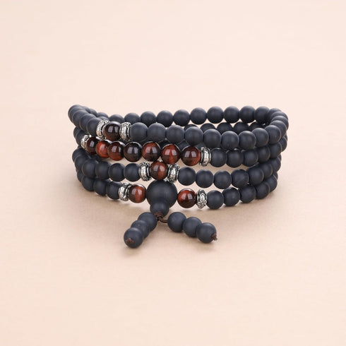 COAI Tibetan 108 Mala Beads Red Tiger Eye Matte Onyx Stone Wrap Bracelet Necklace...