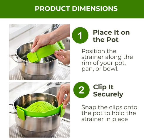 Performore Compact Universal Silicone Snap-On Pot Strainer | Heat-Resistant Clip-On Food Colander | BPA-Free Pasta, Vegetable & Soup Drainer | Dis...
