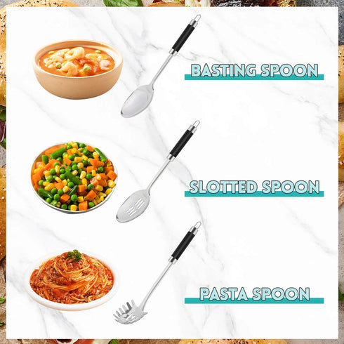 3-Piece,Stainless Steel Serving spoons set with Slotted Spoon, Serving Spoon and Spaghetti Spoon, kitchen cooking serving utensils set cooking spo...