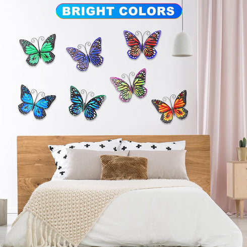 8 Pieces Metal Butterfly Wall Art Decor, 3D Butterfly Hanging Wall Decor Sculpture for Balcony Patio Living Room Garden Outdoor Fence Decoration (...