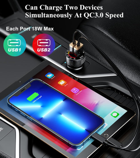 BARCOVAN Car Charger, Dual QC3.0 Port USB Car Charger Adapter, 36W 3A Fast Charge Car Phone Charger with Colorful Voltmeter & ON/Off Switch...