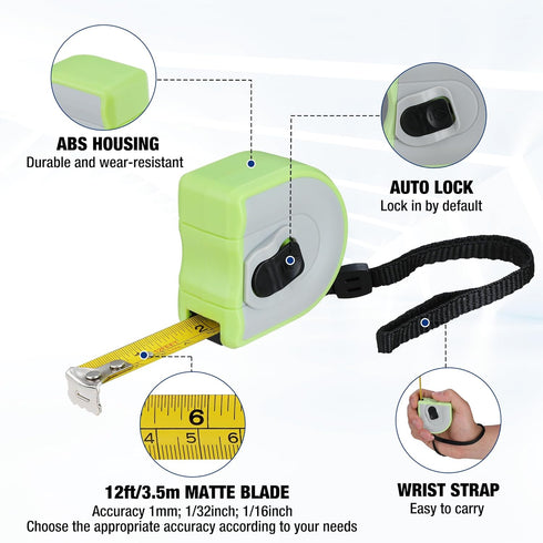 WORKPRO Mini Tape Measure, 3 Pcs 12FT Auto-Lock Easy Reading Tape Measurement, Inch/Metric Scale Pocket Size Small Tape Measure for Engineer, Port...