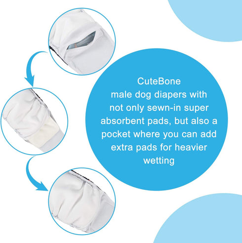 CuteBone Dog Diapers Male Medium for Puppy Potty Training, Comfortable&Leakproof, 3 Pack, DM09M...