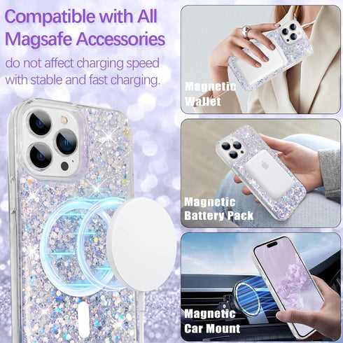 ZIYE Designed for iPhone 15 Pro Case Magnetic Glitter-6.1 Inch Bling Cases for Women Girls Sparkle Luxury Shiny Cute Compatible with MagSafe Soft ...